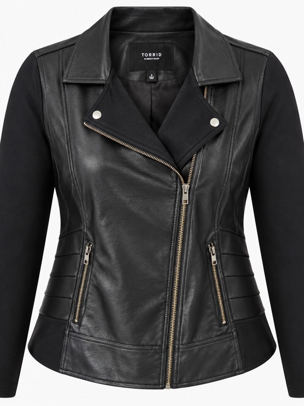 Torrid Black Faux Leather Moto Jacket Size 4 Zip Front Moto Biker Rocker